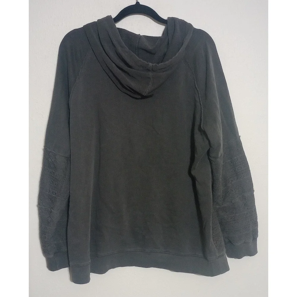 Lucky Brand Womens Gray Lace Crochet Full Zip Hoodie Boho Cotton Sweatshirt XL - Picture 2 of 5